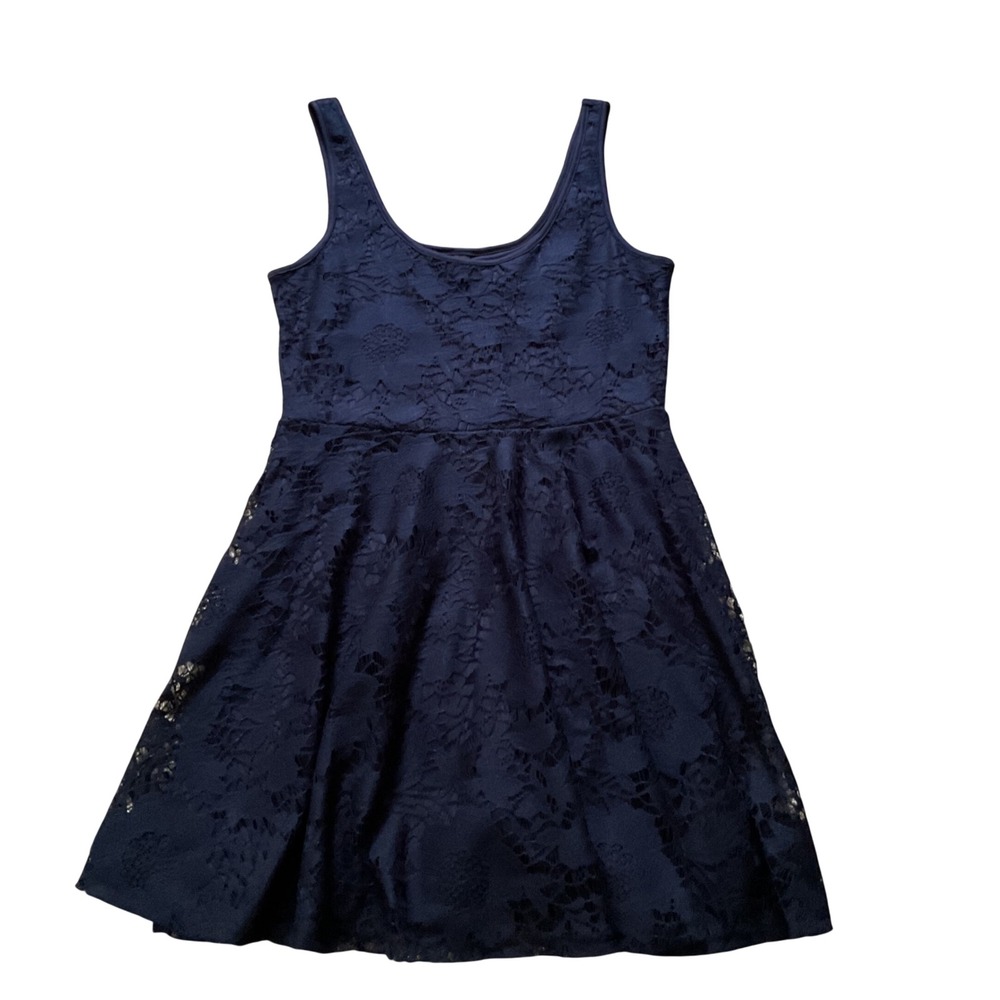 Aeropostale Womens Navy Blue Floral Lace Skater Dress Sleeveless Scoop Neck M